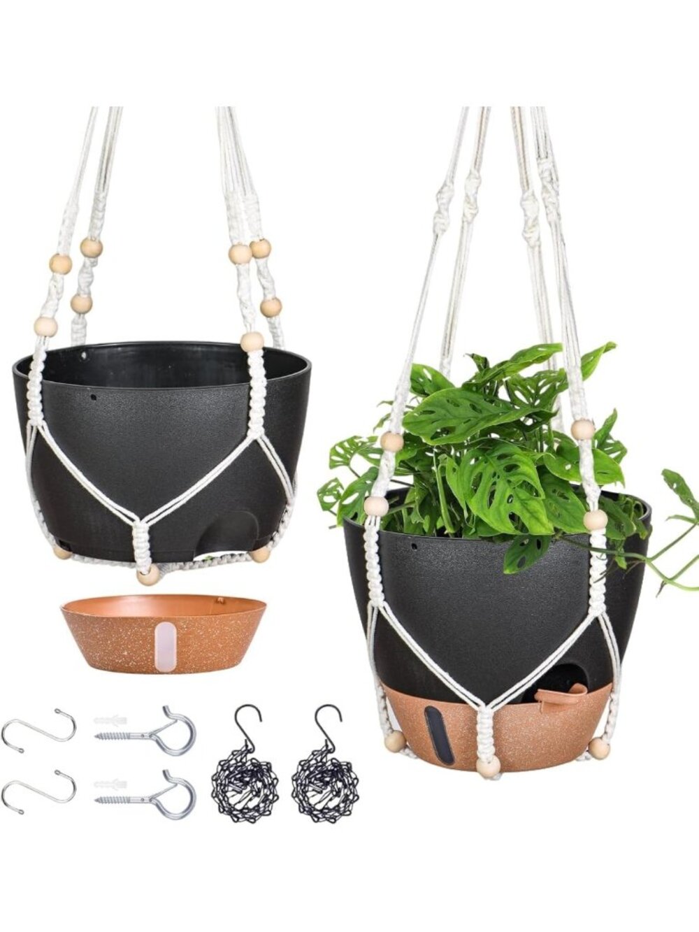 Self-Watering 10" Hanging Planters - 2 Pack Indoor/Outdoor Flower Pots with